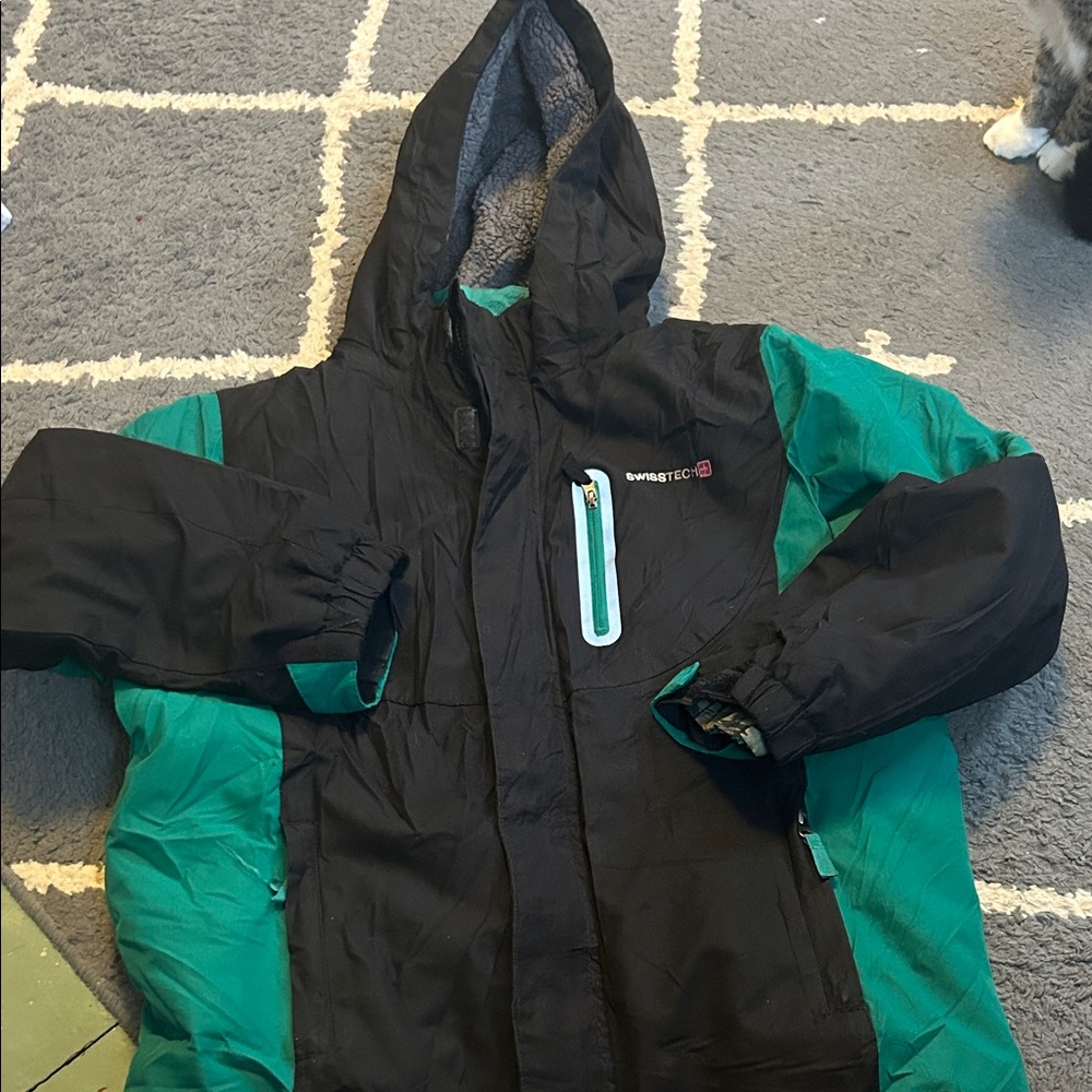 Swiss Tech Kids Two in One Black and Green Winter Jacket